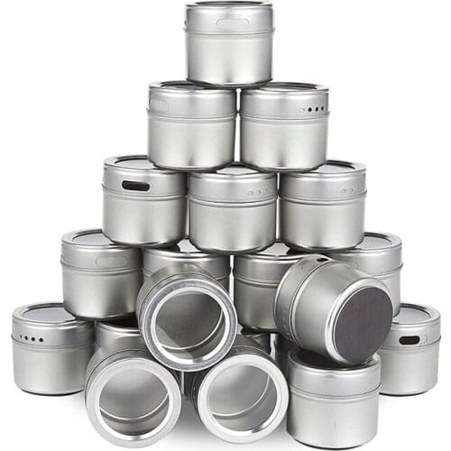Magnetic Spice Tins Stainless Steel Spice Jar Set With Stickers Pepper Shakers Salt Pepper Set Seasoning Sprays