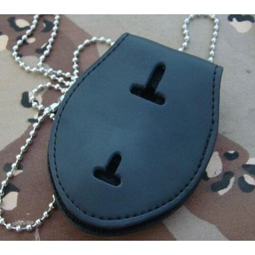 Metal Badge Holder Pin Type High Grade Badge Case Composite Cowhide Leather for Badges with American Pin with Bead Chain 9*6.8cm