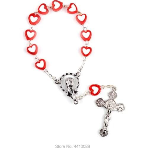 Fashion Decade Rosary Bracelets Red Acrylic Heart Beads