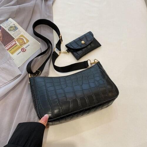 Fashion Women Stone Pattern Solid Color Shoulder Crossbody Messenger Bag Casual Ladies PU Leather Small Handbags Mini Purse 2pcs