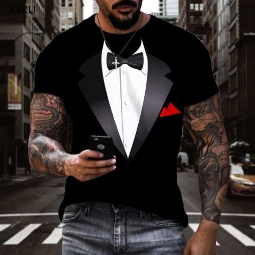 3d Tshirt Bow Tie T-shirt Men Tuxedo Tshirts Casual Retro Shirt Print Fake Suit T-shirts 3d Funny T shirts Mens Clothing