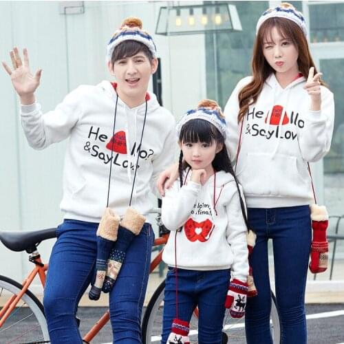 Parent-child spring and autumn winter new style a family of three plus velvet sweater letter printed family warm sweater