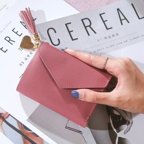 New Women Short Wallet Female Tassel Pendant Litchi Pattern Mini Coin Purse Credit Card Holder Cute Purse