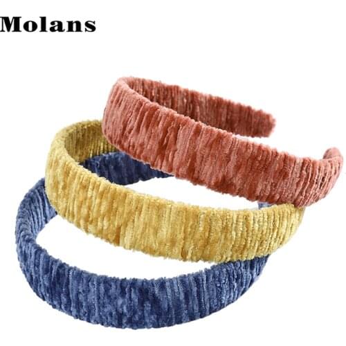 Molans Wide Side velvet folds Hairbands Hair Accessories for Women Ladies Winter Keep Warm Hair Hoop Hair Bezel Headwear