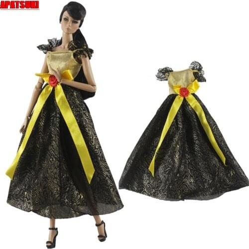 Yellow Black Fashion Party Dress For Barbie Doll Outfits Gown Clothes 1/6 BJD Dolls Accessories Toys Best Gift for Children