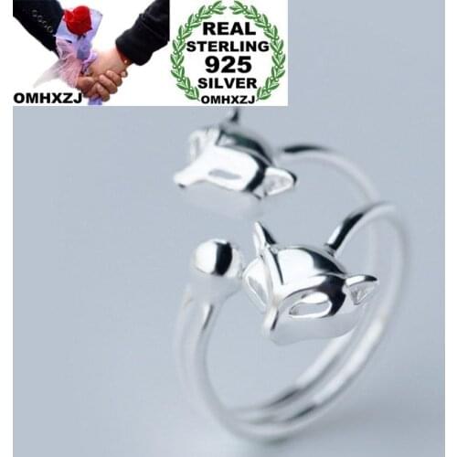 OMHXZJ Wholesale European Fashion Woman Girl Party Wedding Gift Silver Fox Open 925 Sterling Silver Ring RR258