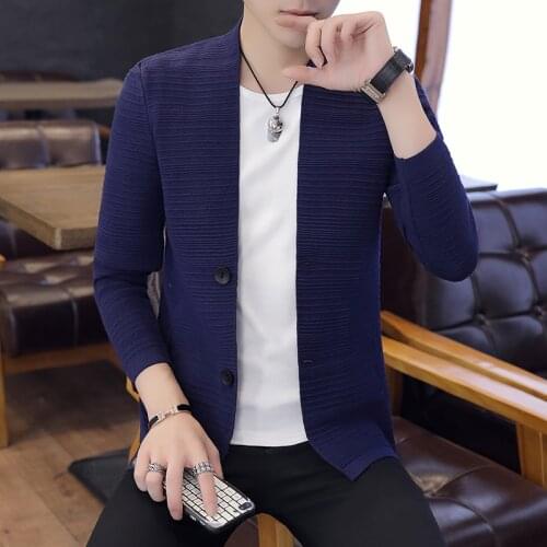 2021 Autumn Korean Slim Fit Mens Single-breasted Sweaters Mens Cardigan Knitted Sweatercoats Solid Jacket Male M-3XL M9018