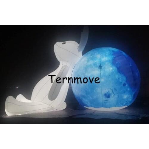 Shopping mall opening decoration inflatable moon and rabbit model / LED inflatable rabbit with moon model for display toys