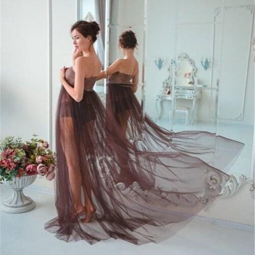 Off-the-shoulder Tulle Maternity Gown For Photo Shoot Pregnant Women Long Tutu Dress For Photography Transparent