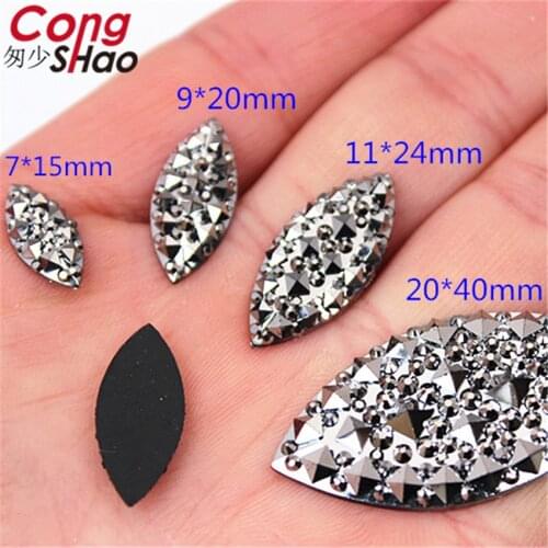 Cong Shao 7*15/9*20/11*24/20*40mm Gun Black Flatback Resin Horse Eye Rhinestone trim DIY costume Button stones and crystal YB312