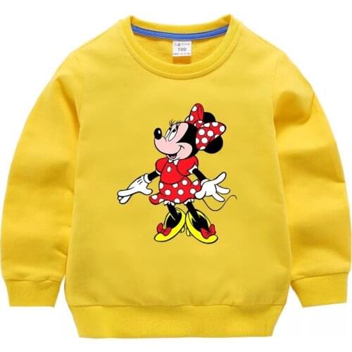 Disney Cartoon Minnie Print Pullover Long Sleeve Girl Hooded Sweatshirt Children Clothes Casual Funny Kids Tops Hoodies