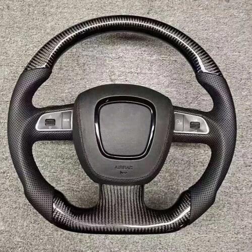 Carbon Fiber Sports Shape Steering Wheel Perforated Leather Compatible for For Audi A5 2010