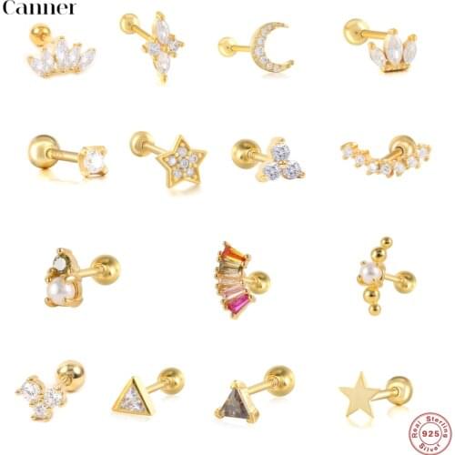 Canner 1pcs 925 Sterling Silver Stud Earrings Helix Geometric Shape Piercing Earrings For Women Fine Jewelry Cartilage Aretes W5
