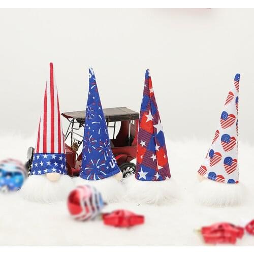 Behogar Cute Faceless Gnome Dolls with Led Light Desktop Doll for Independence Day 4th of July Home Decorations Supplies