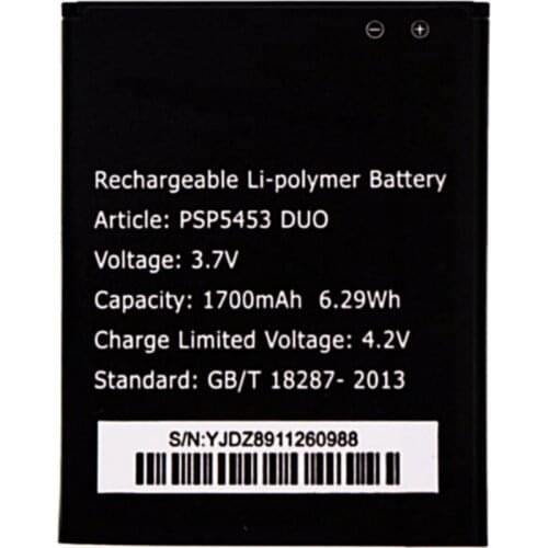 Original size replacement battery 1700mah 6.29wh 3.7v Battery For Prestigio PSP5453 DUO Smartphone batteries