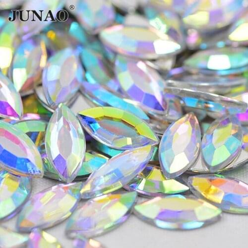 JUNAO 4*8mm 7*15mm Crystal AB Flatback Rhinestone Sticker Horse Eye Crystals and Stones Acrylic Strass For DIY Decoration