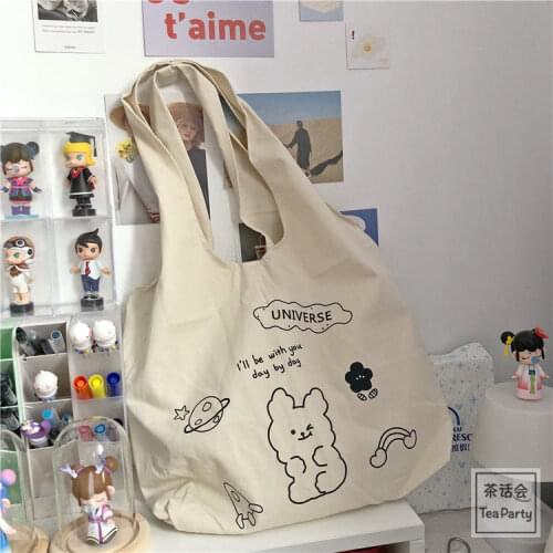 College Student Girls Shoulder Bag Simple Cute Womens Canvas Handbags Large Capacity Ladies Reusable Shopping Bags Casual Tote