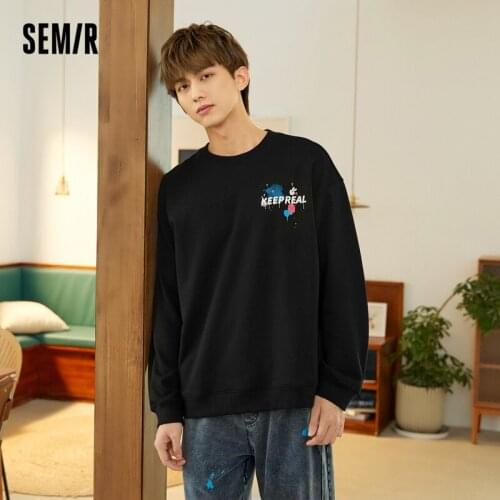 SEMIR Sweatshirt Men Autumn 2021 New Trendy Brand Loose Letter Pattern Pullover National Trend O Neck Black Top
