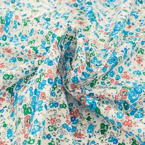 Blue Floral Print Pure Cotton Fabric For Dress Tissus Coton ImprimÉ Sewing Telas Algodon Estampadas Ткань Au MÈTre Tissu Tela