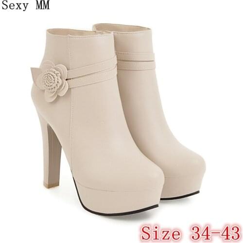 Spring Autumn Winter Platform High Heel Ankle Boots Women Short Boots Ladies Shoes botas botte femme Plus Size 34 - 40 41 42 43