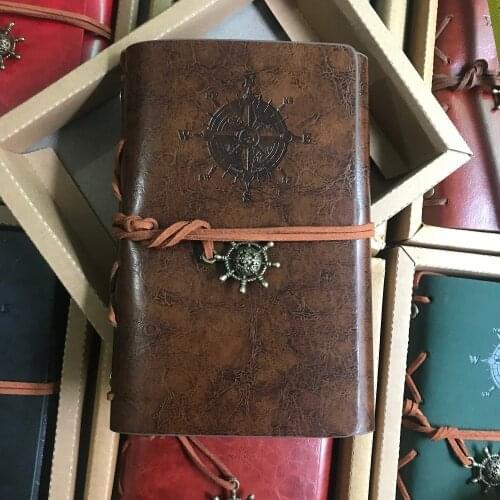 Vintage Pirate Journal Diary PU Leather Cover Notebook Bronze Zinc Alloy Pendant Anchor Rudder Diary Notepad Gift Planner Agenda