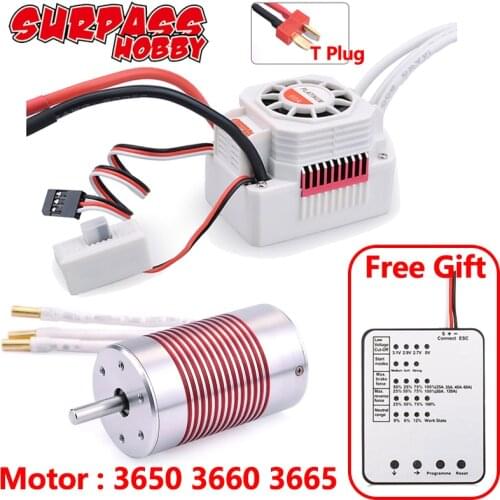 Surpass Hobby Waterproof Combo ESC Brushless Motor 3650 3660 3665 with 60A ESC Programming Card for 1/8 1/10 1/12 RC Car Axial
