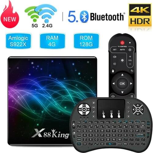 X88 King Smart TV Box Android 9.0 DDR4 4GB RAM 128GB ROM Amlogic S922X TV Box Dual Wifi BT5.0 1000M 4K H.265 HD Media Player