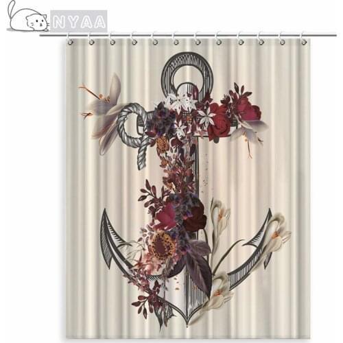 Nautical Anchor Fabric Shower Curtain Grey Blue Rustic Waterproof Bath Curtains Set with Hooks for Farmhouse Chic Bathroom 72x72