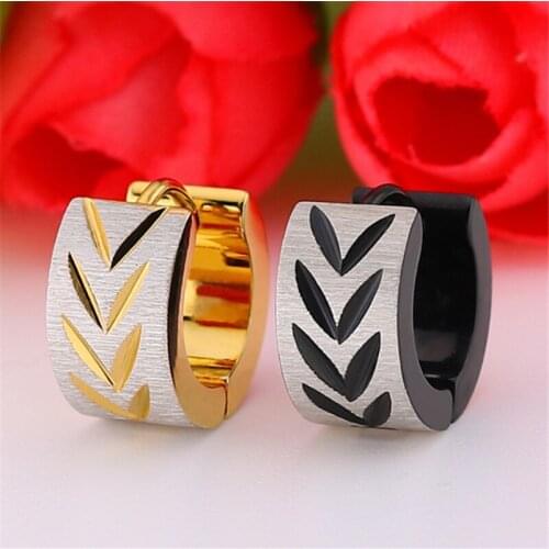 New Punk Gold Black Color Flowers Stud Earring For Women Men Stainless Steel Creative Round Punk Ear Clip Fashion Jewelry