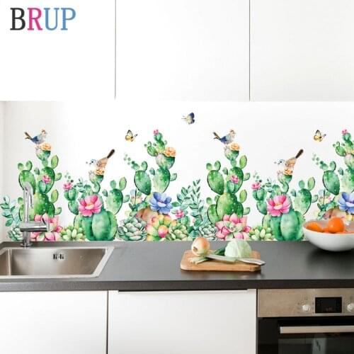 103*65cm Green Cactus Wall Stickers Art Flower Home Decor for Kitchen Vinyl DIY Wall Decals Plant Rooms Decoration Waterproof