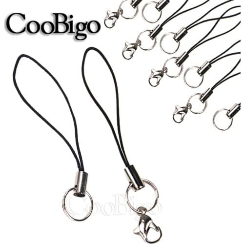 Lanyard Lariat Strap Cords Lobster Clasp Rope Hooks Mobile Phone Set Charms Keychain Bag Travel Accessories Black Plastic 200pcs