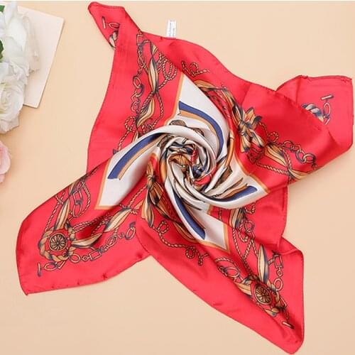 2021 New 60*60cm Luxury Silk Satin Head Scarf Women Fashion Kerchief Print Hair Scarfs Square Headband Neck Scarves Ladies Adult