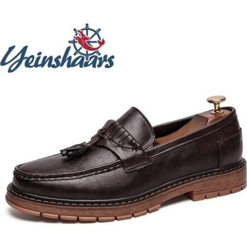 2020 Loafers Round Toe Mens Shoes Casual Slip on Leather Fashion Shoes Tassel Platform Shoes Male Summer Shoes Mocasines Hombre