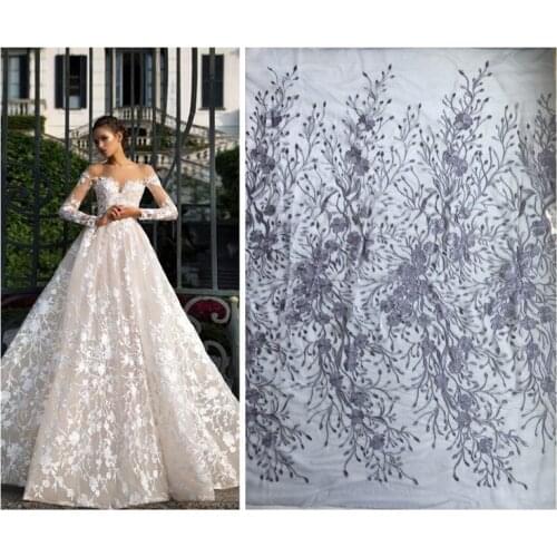 3D Lace leaf embroidery fabric LACE decals beaded flower lace fabric cloth Applique for DIY Wedding dress 1order=1yard
