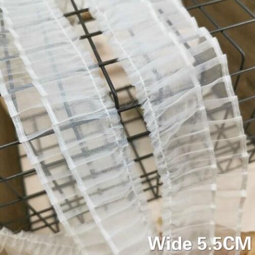 5.5CM Wide White Tulle Double Layers Organza Pleated Lace Collar Neck Trim Ribbon Dress Guipure DIY Sewing Material Accessories