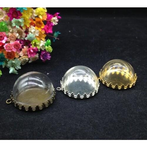 5ets/lot25mm Half round clear glass dome vial crown shape pendant button tray, bezel Blank pendant, fashion necklace findings