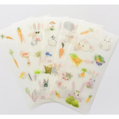 6 Sheets /Pack Kawaii Cat & Carrot Washi Paper Adhesive Decorative Label Stickers Stick Decoration Stickers