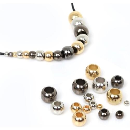 4 6 8 10 12mm Gold/Bronze/Silver Color Big Hole Acrylic Beads Cord Clip & Clasps Bail Beads For DIY Jewelry Making Findings