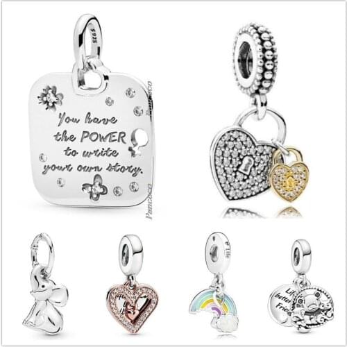 Authentic 925 Sterling Silver Rainbow Of Love Heart Engraved Life Pendant Charm Beads Fit Pandora Bracelet & Necklace Jewelry