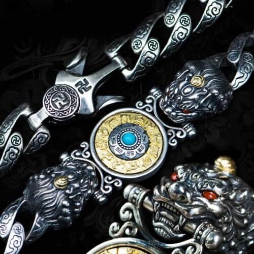 New Handmade Silver Bracelet Pixiu Jiugong Runner Bracelet Retro Male and Ladies Couple Personality Bracelet Gift