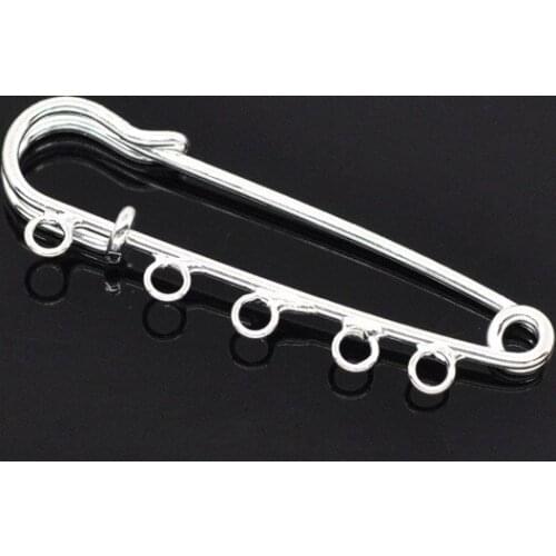 Handmade Silver Color 5 Holes Brooches Safety Brooch Pins Base Accessories for DIY Jewelry Making Findings 5cm x 1.5cm,30PCs