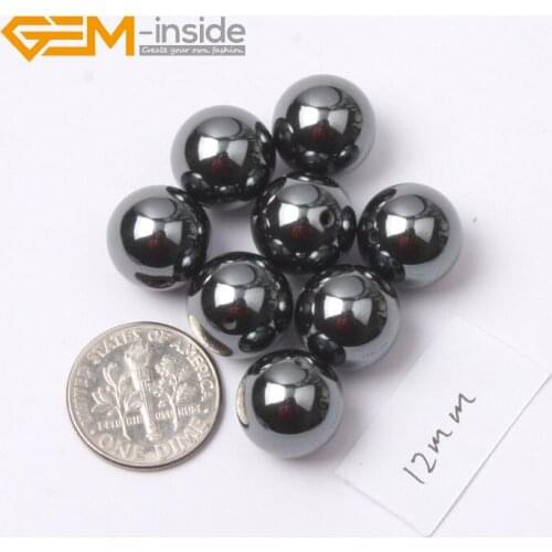 10 Pcs 4mm-12mm Round Black Natural Hematite Gem stone Half Drilled Jewelry Making Loose Beads For Earring Ring DIY Gem-inside