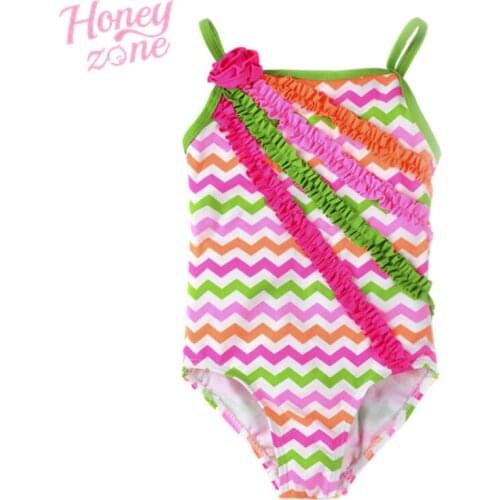 Honeyzone Kids Girl Swimwear One Piece Rainbow Cartoon Pattern 2-14Y Girls Swimsuit Kid Children Swimming Suit