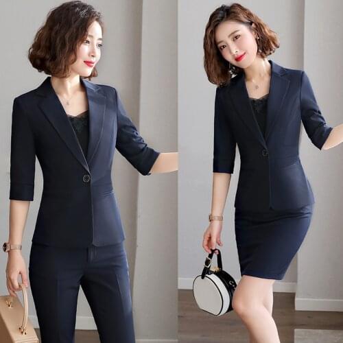 IZICFLY New Summer Style Elegant Formal Pant Business Suit Women 2 Piece Trousers Slim Blazer Set Office Work Wear