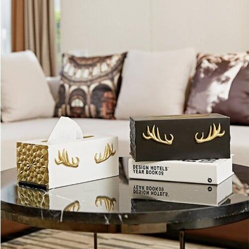 Exquisite European minimalist antler resin tissue box Unique deer angle pastoral art decoration tissue box