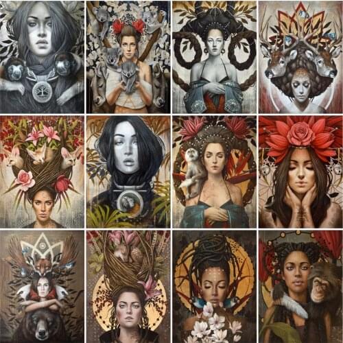 HUACAN Paint By Numbers Girl Figure Acrylic Unique Gift On Canvas Wall Art Picture By Numbers Fox Decoration