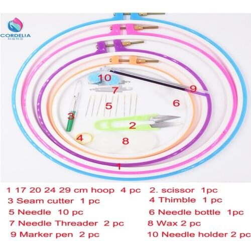 17 20 24 27 cm colorder round embroidery tambour for hoops set as sewing tools for DIY patchwork with scissors seam cutter needl