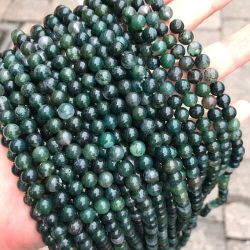 Natural Water grass agate 4-12mm round Gemstone beads for 925 sterling silver Jewelry Making Necklace Bracelet 15inch ICNWAY