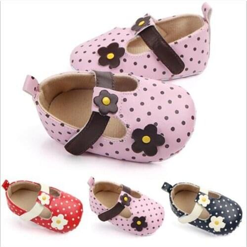 Fashion Dots Baby Girl Shoes Lovely Flower Infants PU First Walkers Girls Princess Shoes