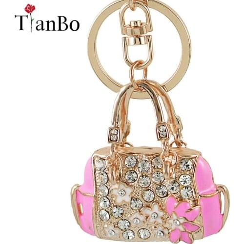 Fashion Pink Bag Crystal Rhinestone Charm Pendant Purse Car Key Ring Keychain Party Favorite Gift High-quality Jewelry
